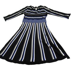 Linea Donna Knit Dress Womens‎ Small Black Blue Striped Textured Long Sleeve NEW